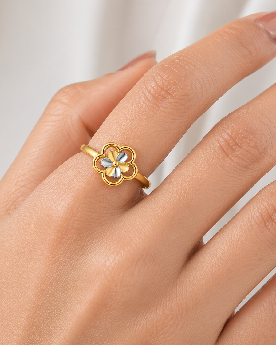 9K Two-Tone Blossom Halo Ring