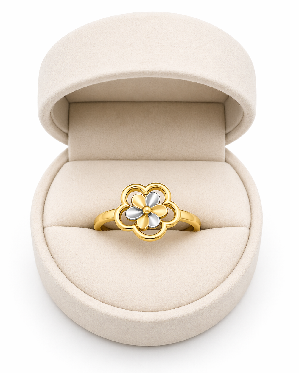 9K Two-Tone Blossom Halo Ring