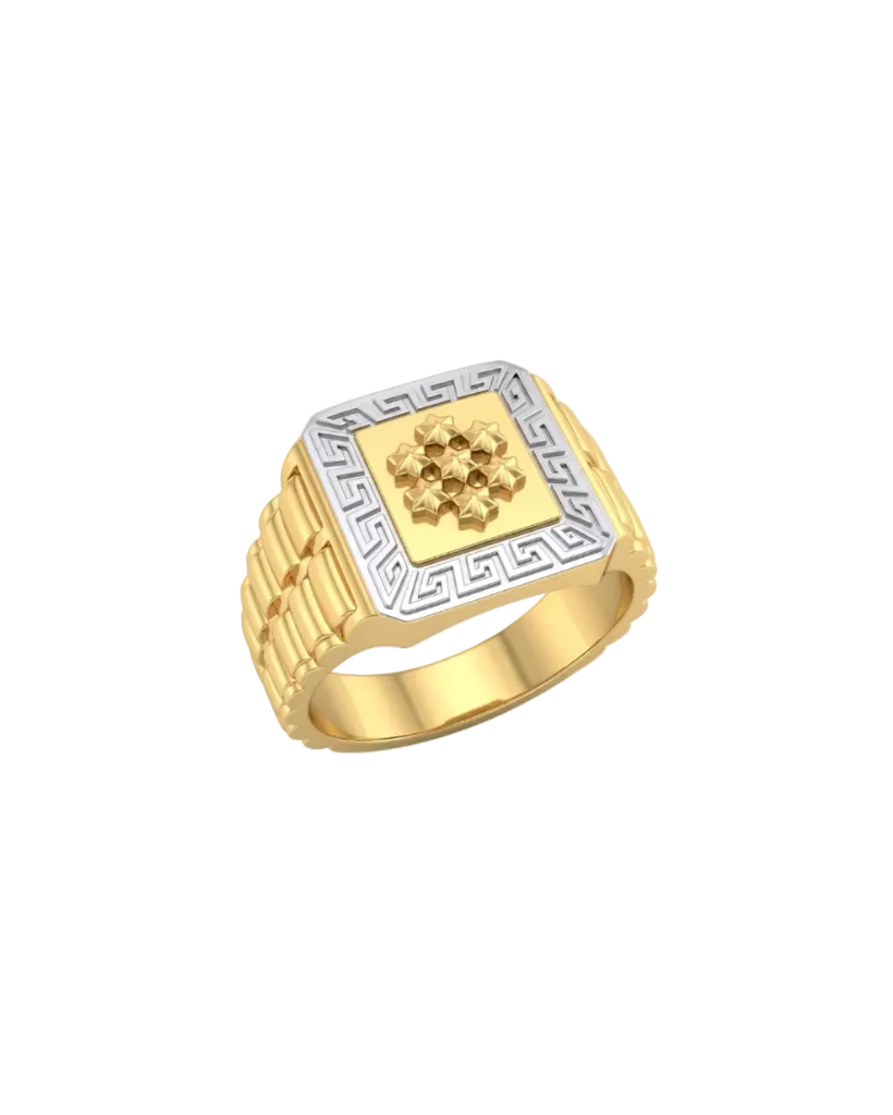 9K Two-Tone Greek Key Signet Ring
