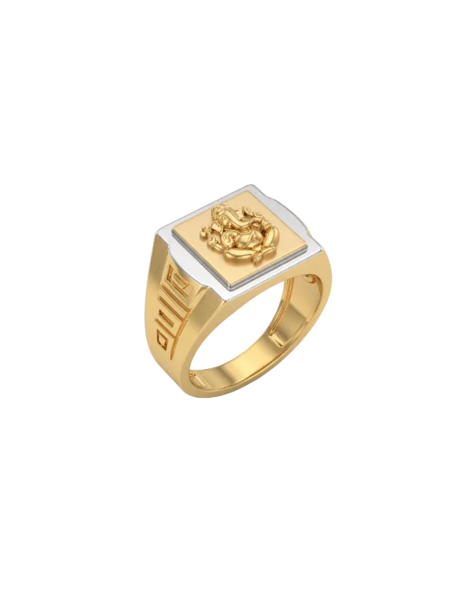 9K Two-Tone Gold Lord Ganesha Signet Ring