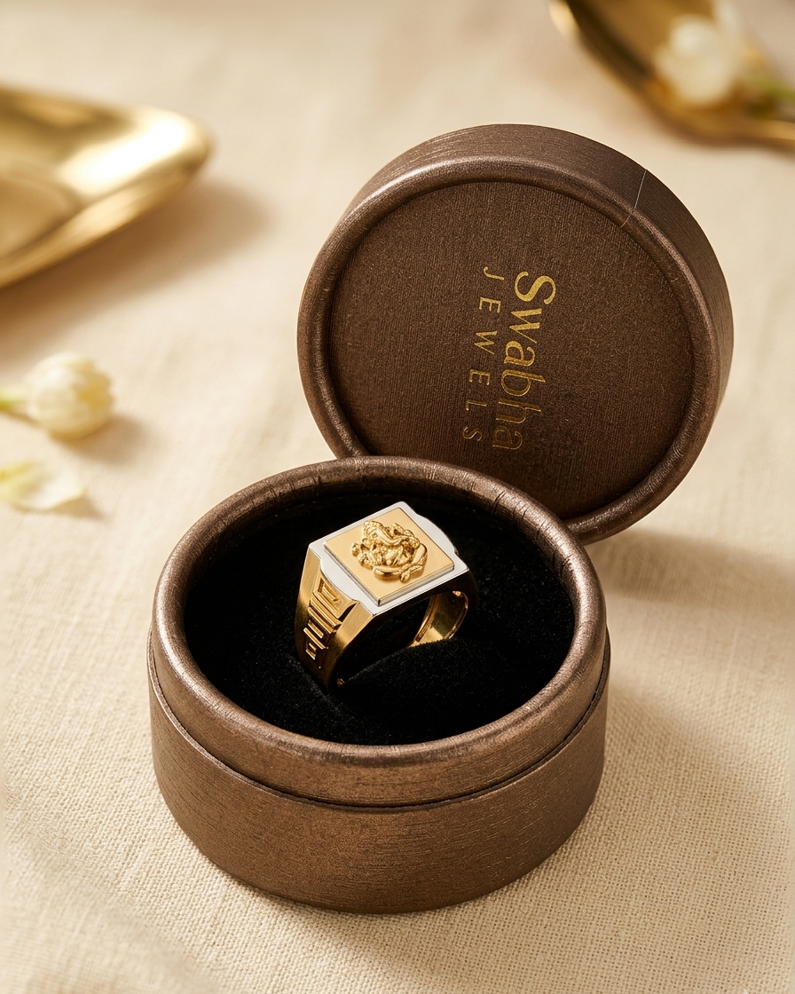 9K Two-Tone Gold Lord Ganesha Signet Ring