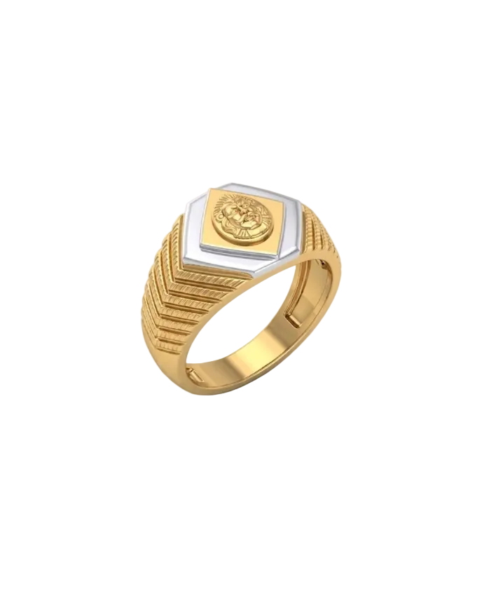 9K Two-Tone Medusa Hexagon Signet Ring