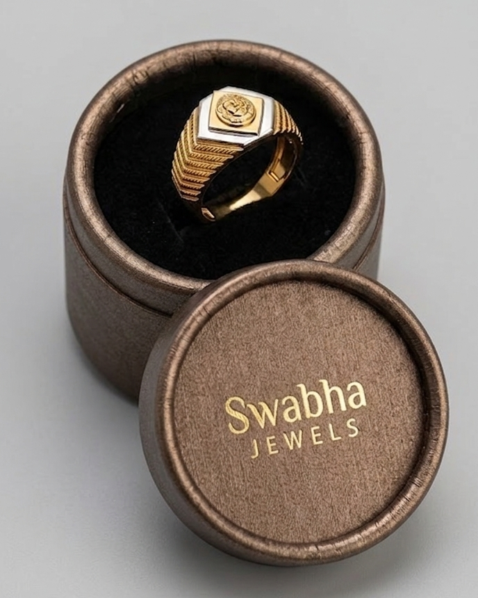 9K Two-Tone Medusa Hexagon Signet Ring