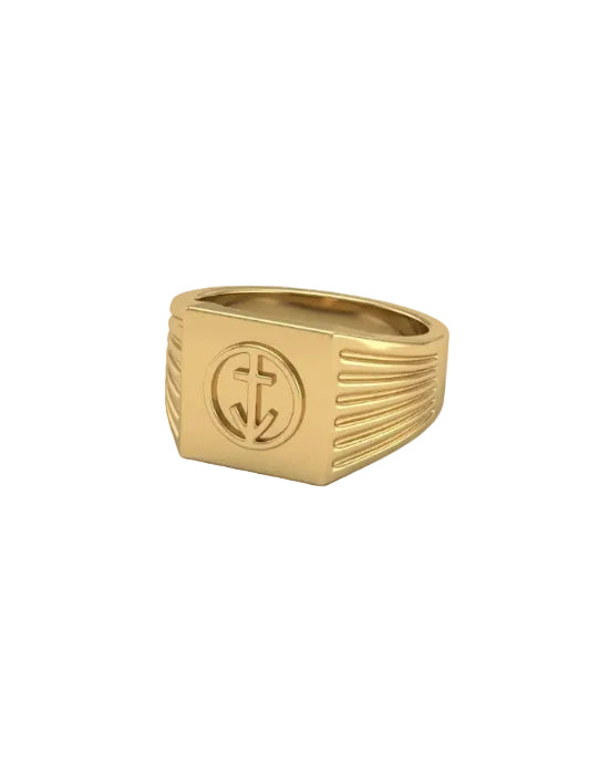 9K Anchor Motif Men's Signet Ring
