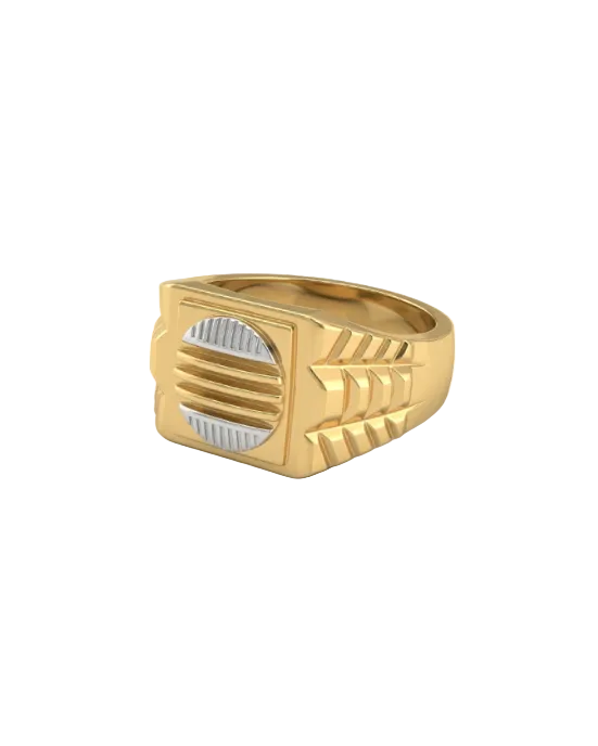 9K Gold Ribbed Circular Signet Ring