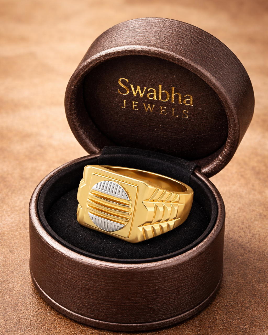 9K Gold Ribbed Circular Signet Ring