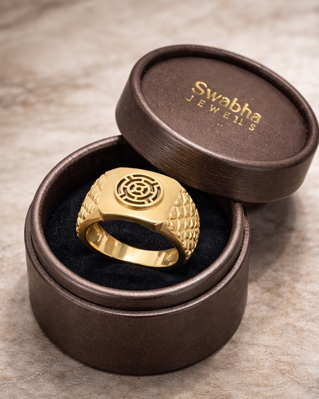 9K Gold Geometric Wheel Signet Ring