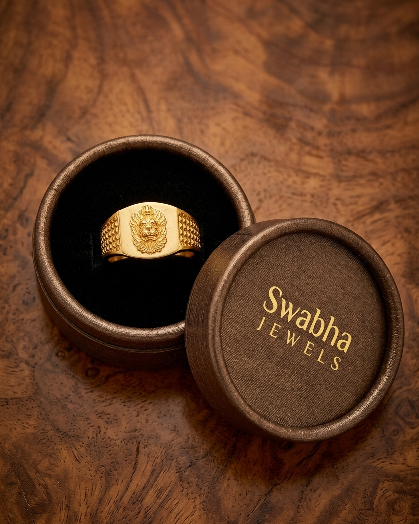 9K Gold Lion Head Signet Ring