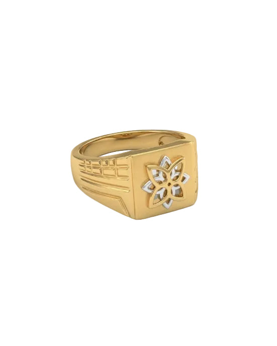 9K Two-Tone Gold Geometric Signet Ring