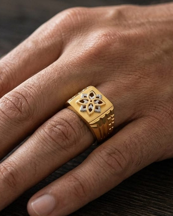9K Two-Tone Gold Geometric Signet Ring