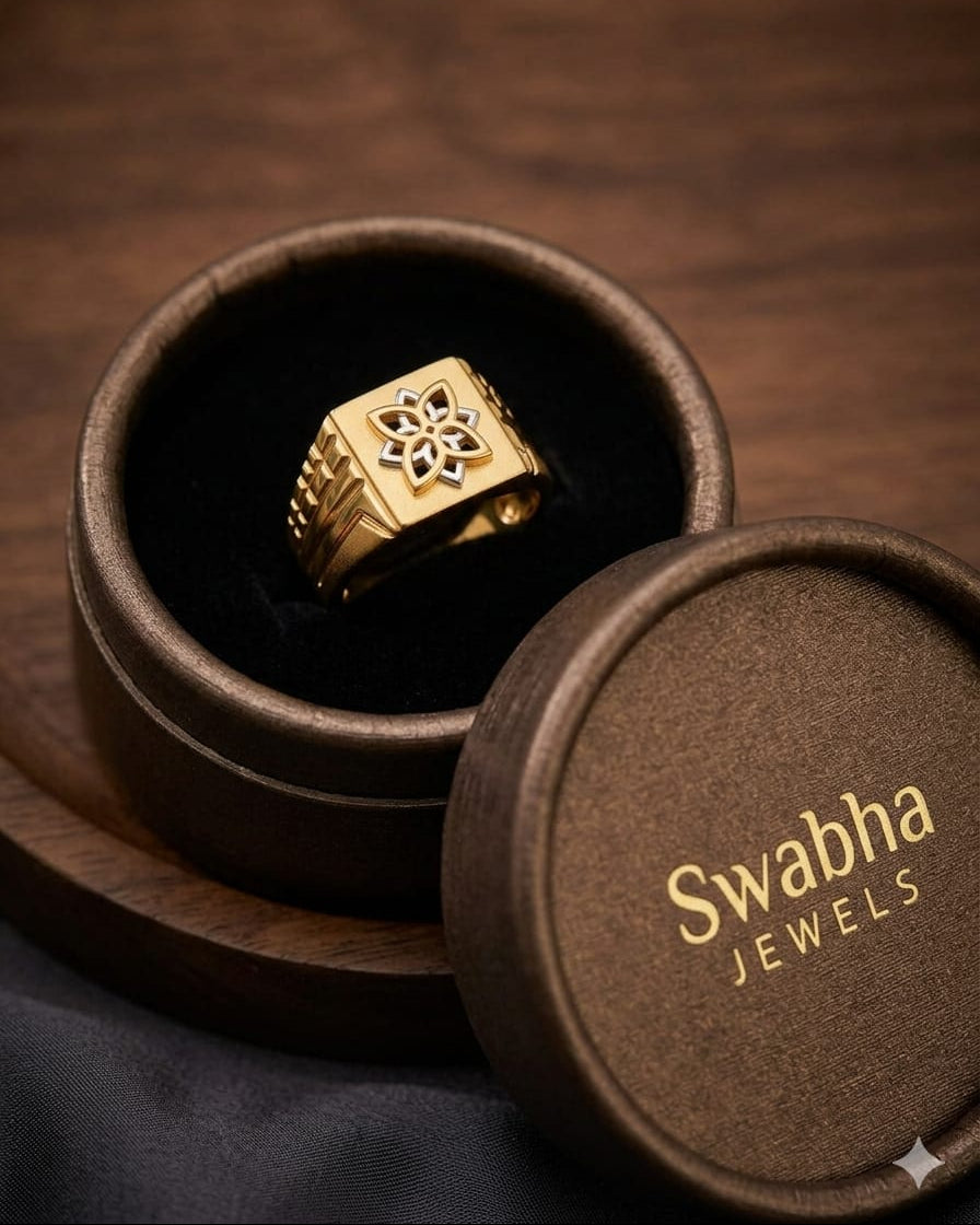9K Two-Tone Gold Geometric Signet Ring