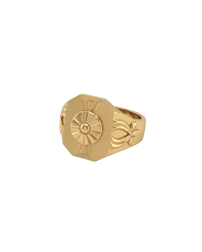 9K Gold Octagonal Rosette Signet Ring
