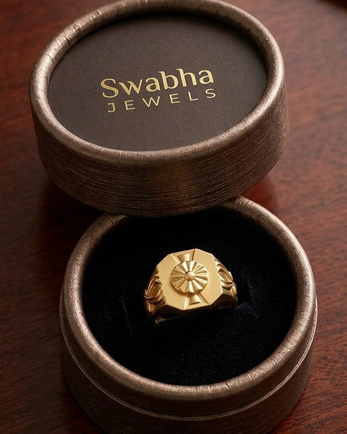 9K Gold Octagonal Rosette Signet Ring