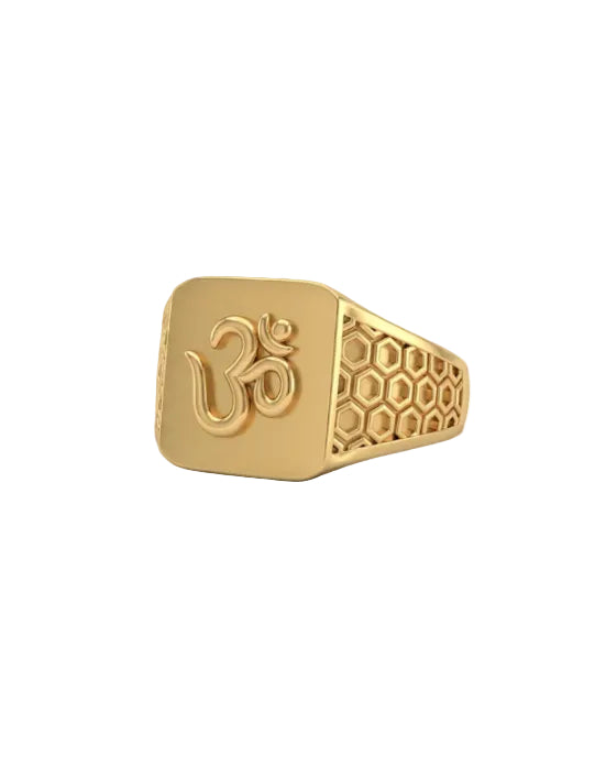 9K Gold Honeycomb "Om" Signet Ring