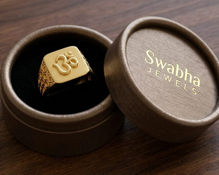 9K Gold Honeycomb "Om" Signet Ring