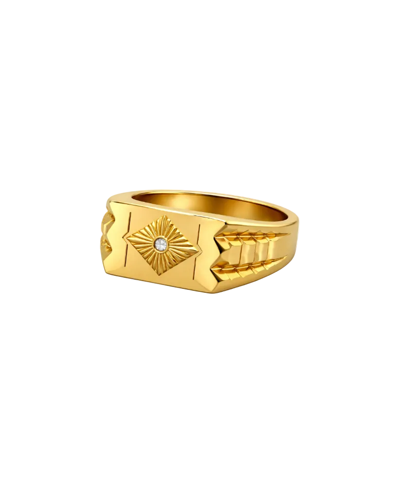 9K Gold Sunburst Rhombus Signet Ring