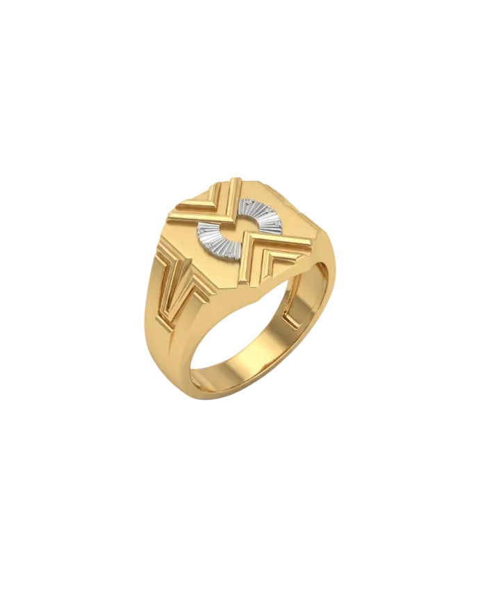 9K Geometric Sunburst Signet Ring