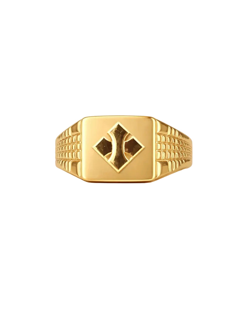 9K Men's Gothic Cross Gold Signet Ring