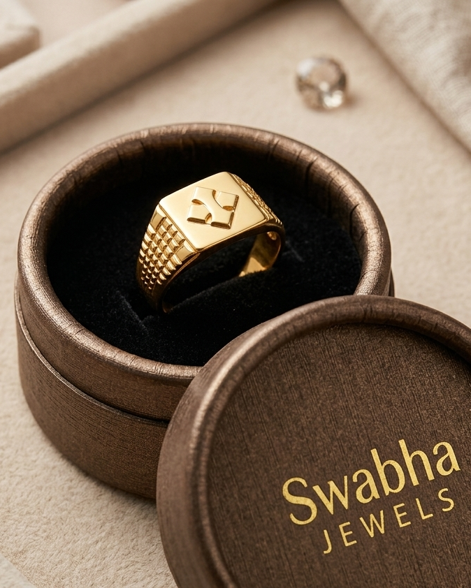 9K Men's Gothic Cross Gold Signet Ring