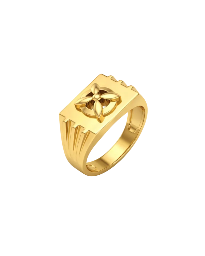 9K Gold Compass Flower Signet Ring
