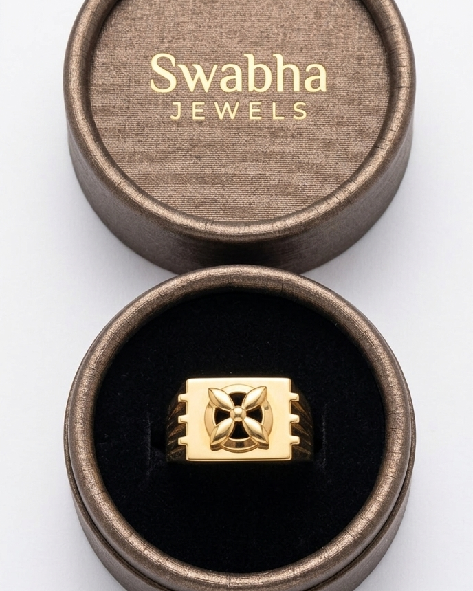 9K Gold Compass Flower Signet Ring