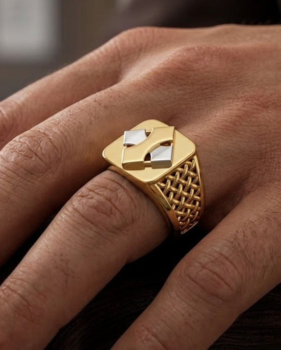 9K Gold Woven Basketweave Signet Ring