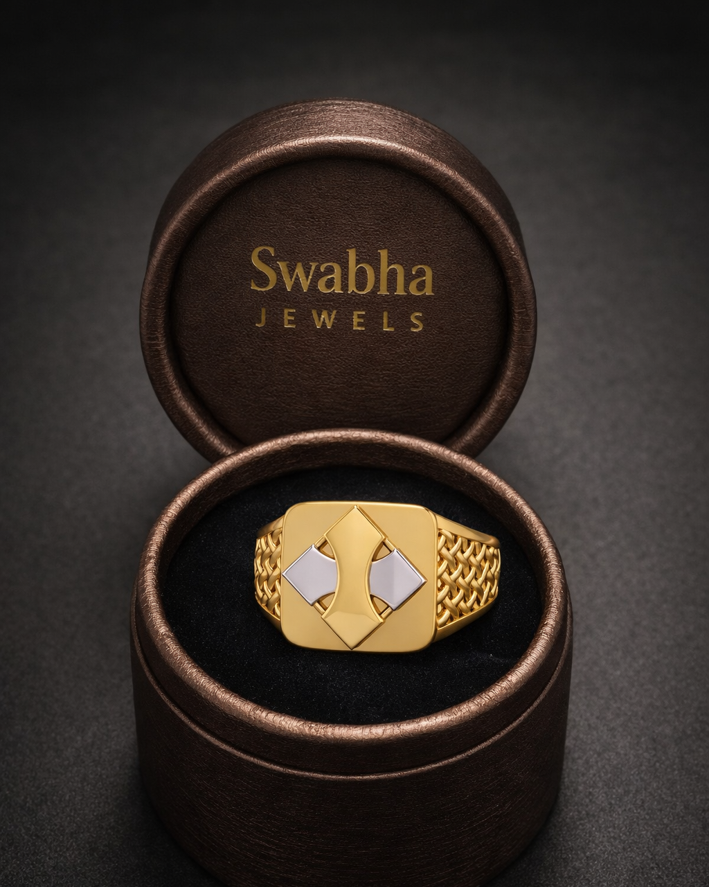 9K Gold Woven Basketweave Signet Ring