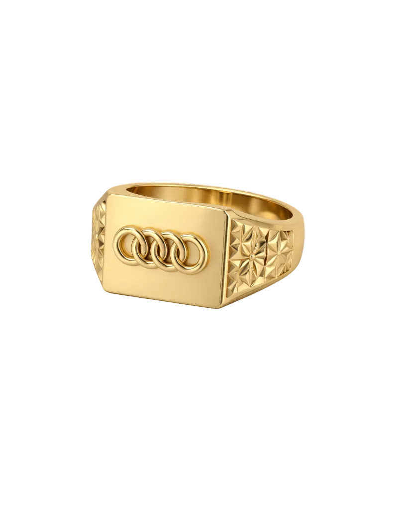 9K Gold Four-Ring Logo Signet Ring