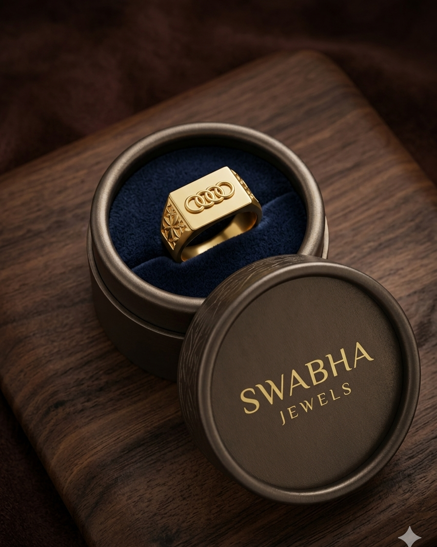 9K Gold Four-Ring Logo Signet Ring