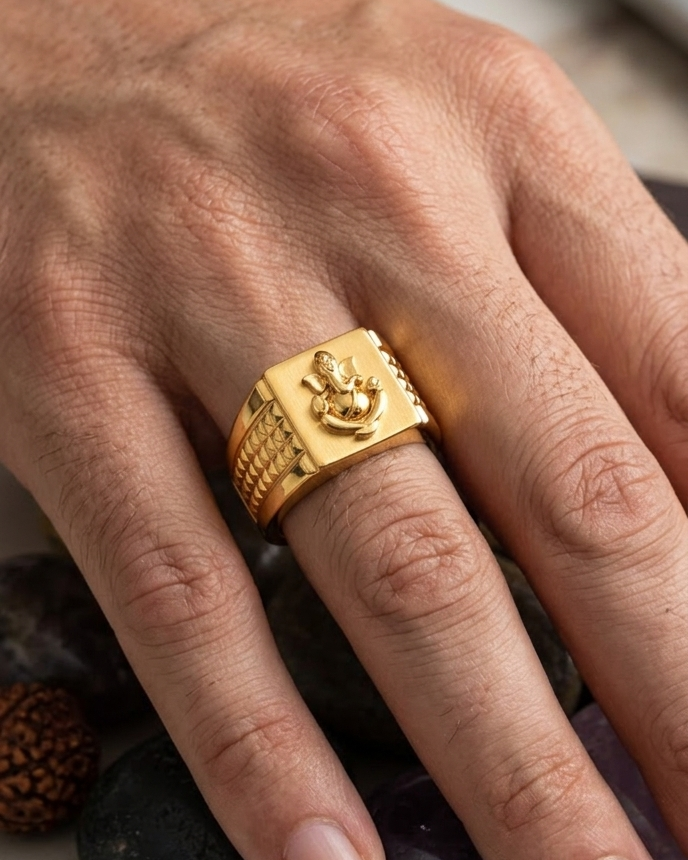 9K Lord Ganesha Gold Signet Ring