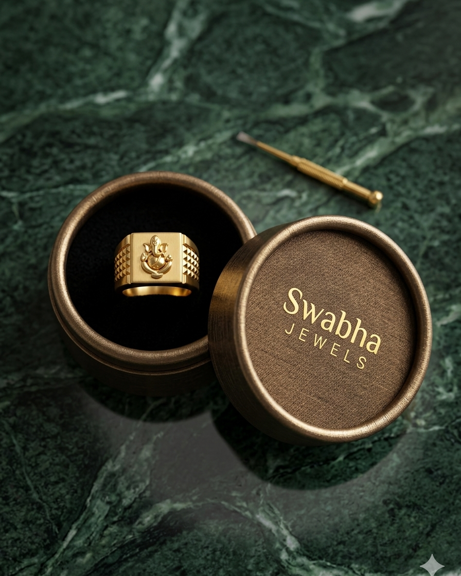 9K Lord Ganesha Gold Signet Ring