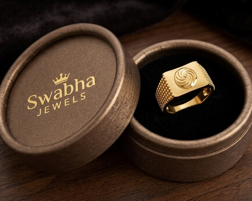9K Men's Swirl Motif Gold Signet Ring