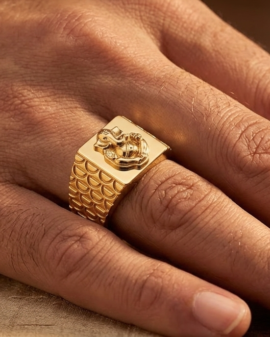 9K Divine Ganesha Signet Ring