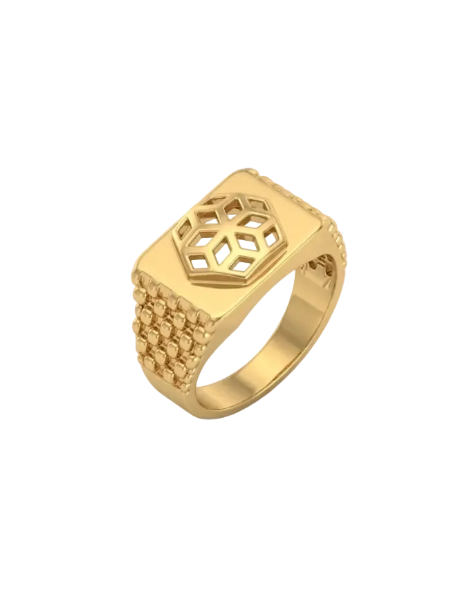 9K Hexa Shield Signet Ring