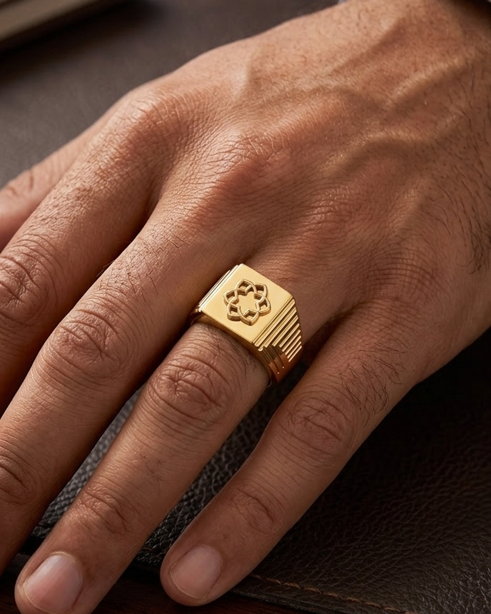 9K Sacred Geometry Signet Ring
