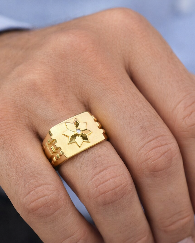 9K Radiant Star Signet Ring