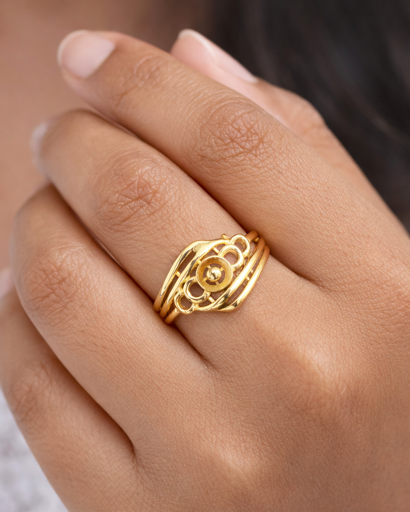 9K Gold Floral Swirl Cutwork Ring