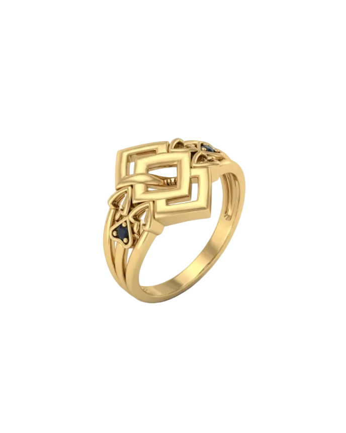 9K Geometric Frame Floral Accent Ring