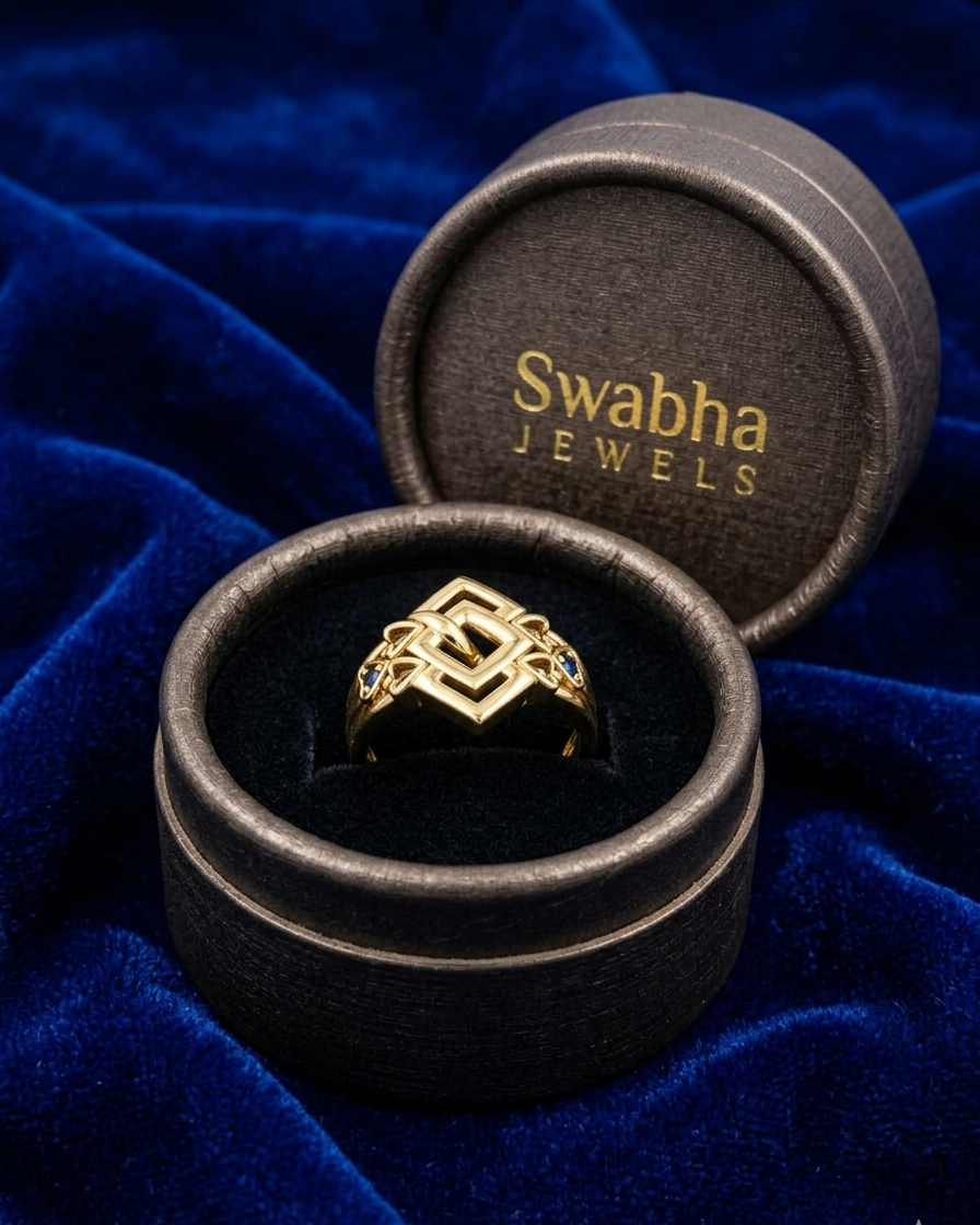 9K Geometric Frame Floral Accent Ring