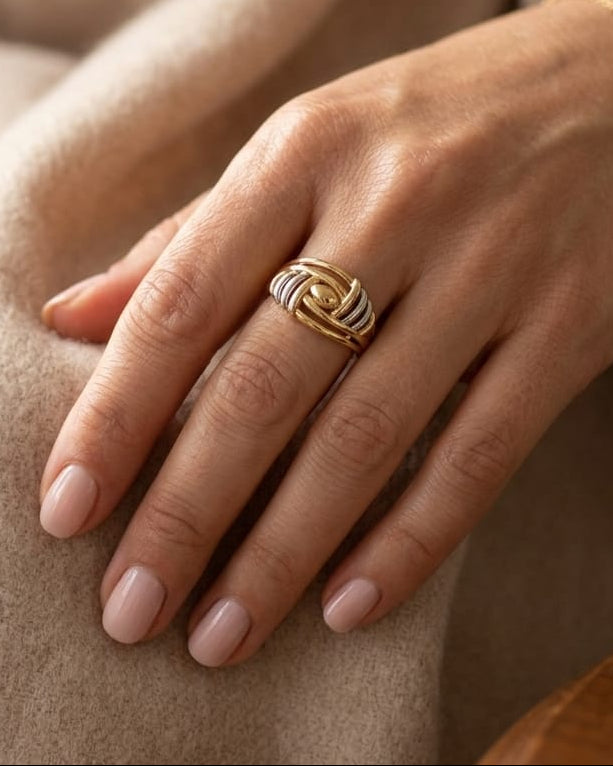 9K Two-Tone Interwoven Knot Ring