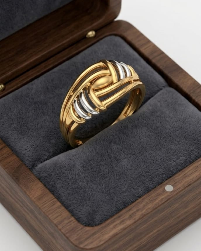 9K Two-Tone Interwoven Knot Ring
