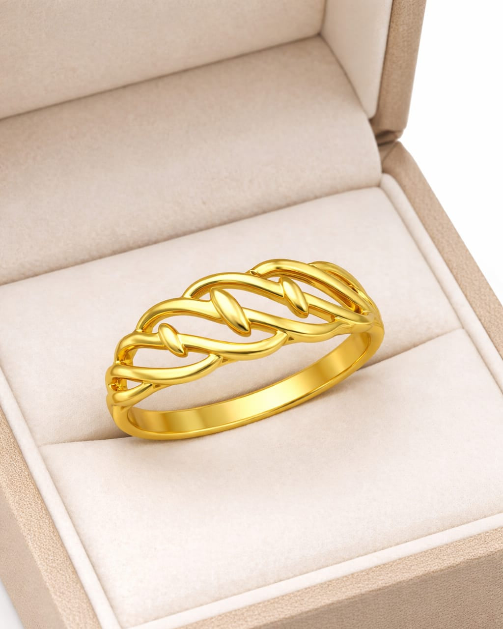 9K Gold Lattice Wave Ring