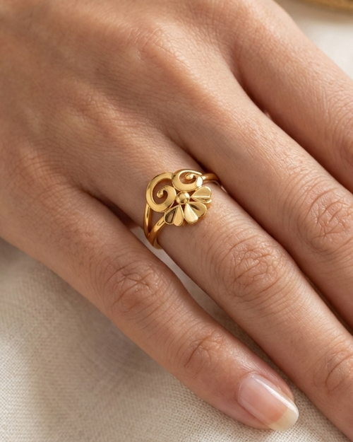 9K Floral Filigree Scroll Ring
