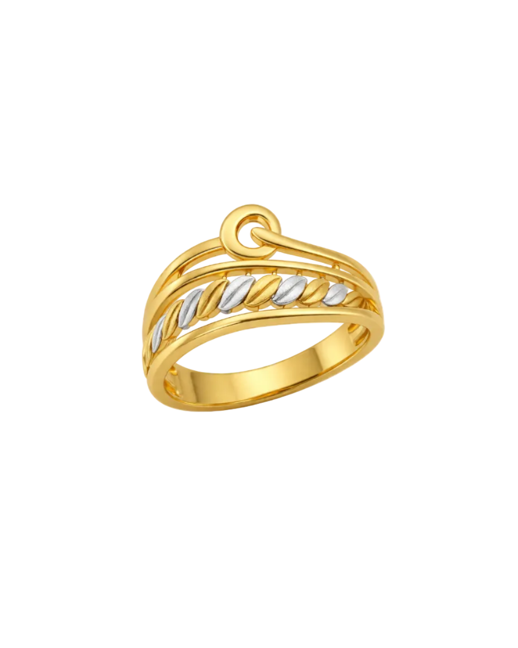 9K Two-Tone Twisted Rope Band with Circle Charm Ring