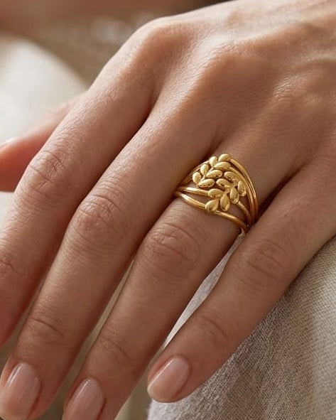 9K Gold Multi-Strand Olive Leaf Ring