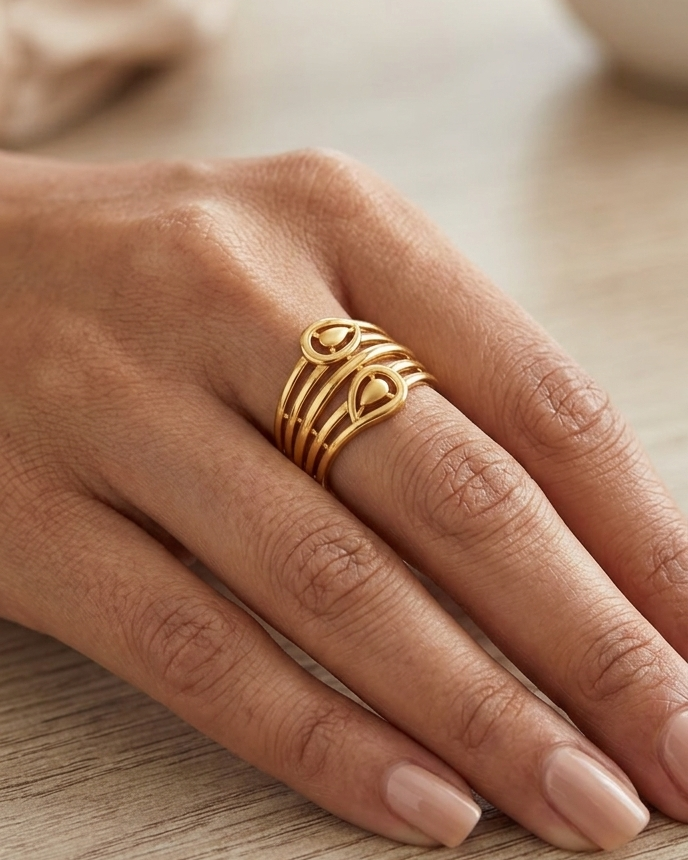 9K Gold Dual Heart Multi-Band Ring