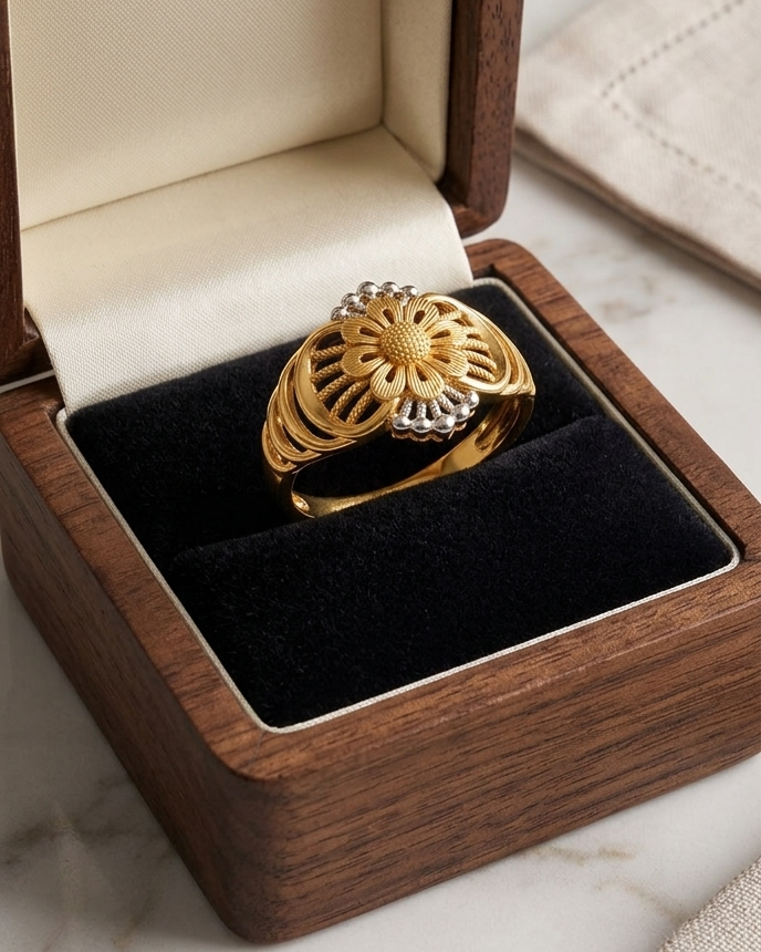 9K Floral Radiance Filigree Ring