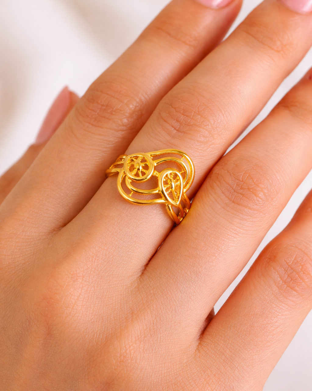 9K Twin Leaf Filigree Bypass Ring