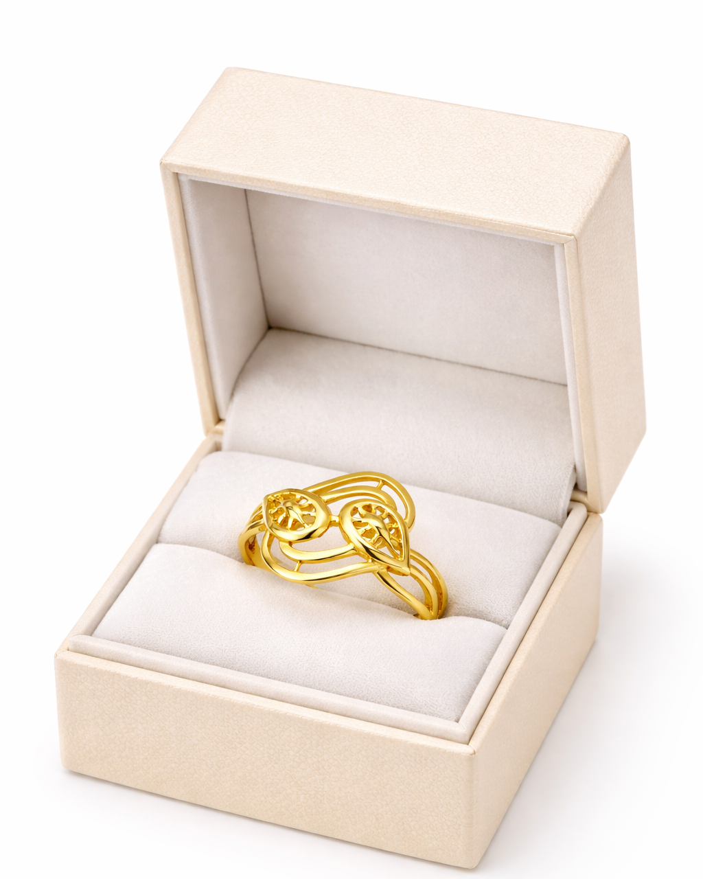 9K Twin Leaf Filigree Bypass Ring