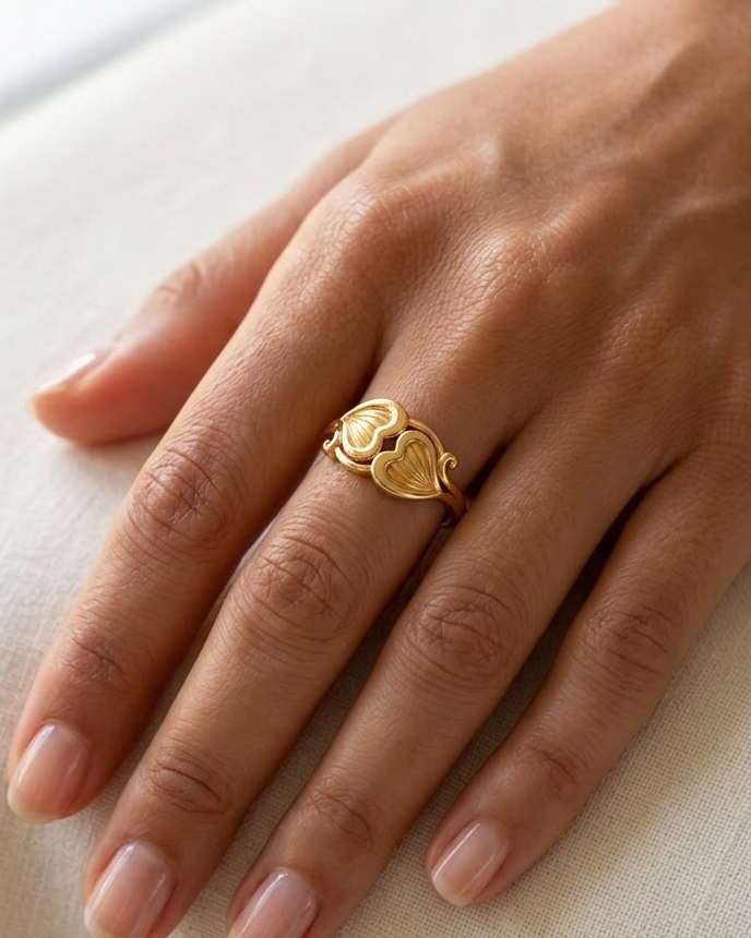 9K Double Heart Toi et Moi Ring